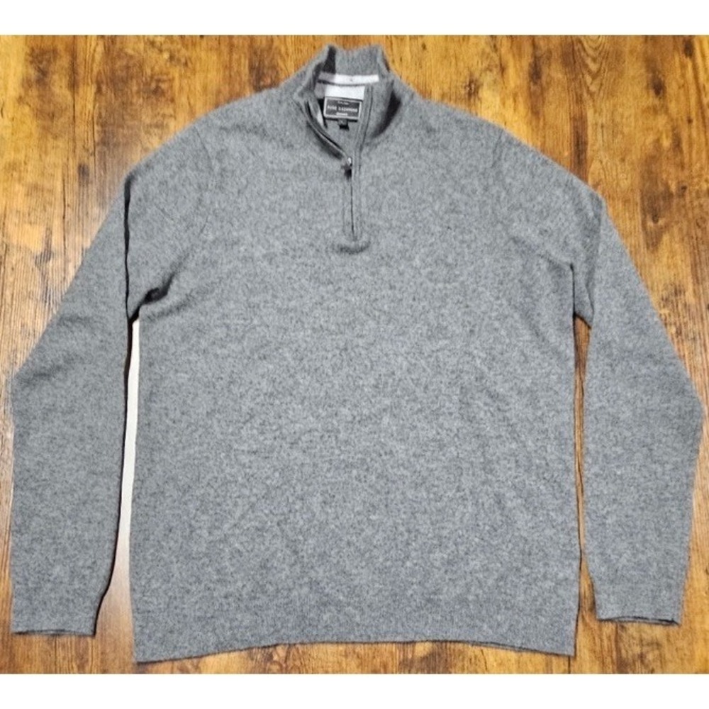 John Lewis Pure Cashmere Men's Large Gray 1/4 Zip Sweater Pullover Ex Cond